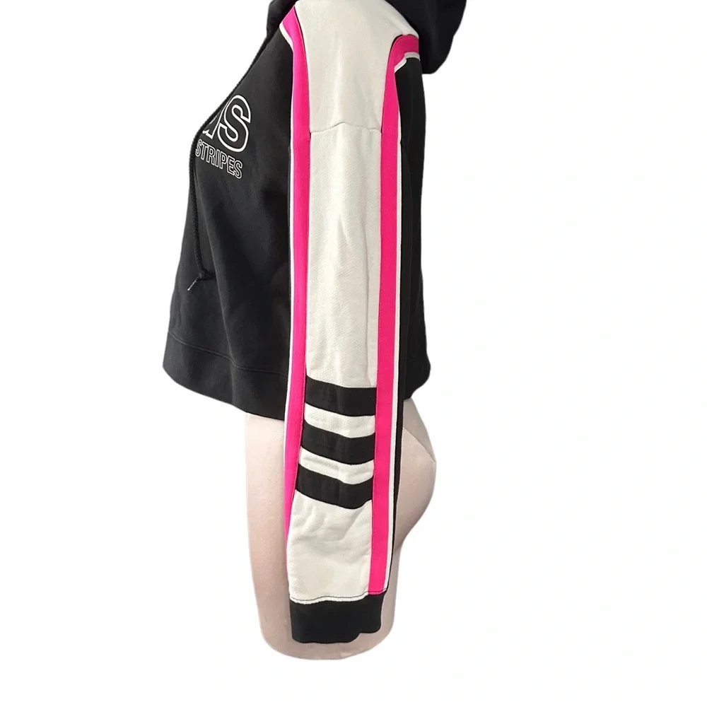 Adidas long sleeve crop hoodie in size XS. Black front. Pink and white sleeves - Picture 5 of 11